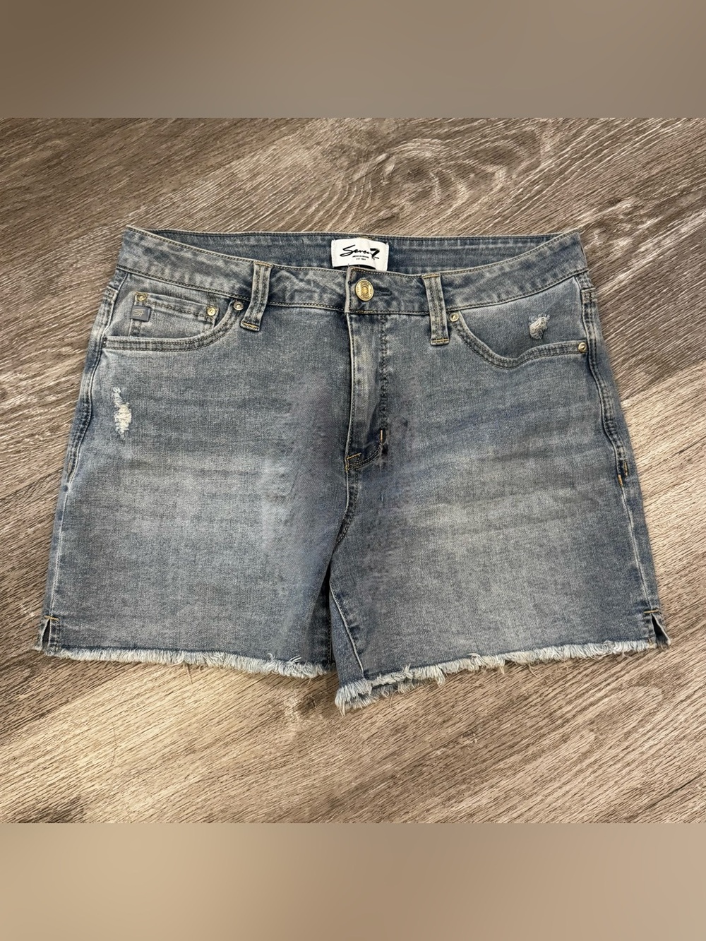 Seven7 Women's Faded Blue Distressed Denim Shorts